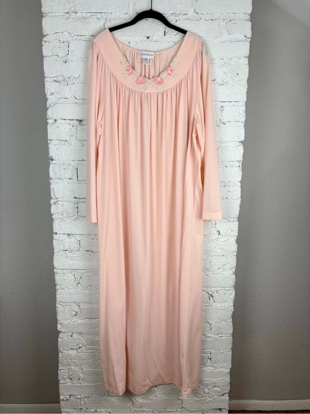 Vintage Shadowline Romantic Peach Embroidered Mumu Nightgown Dress 2X